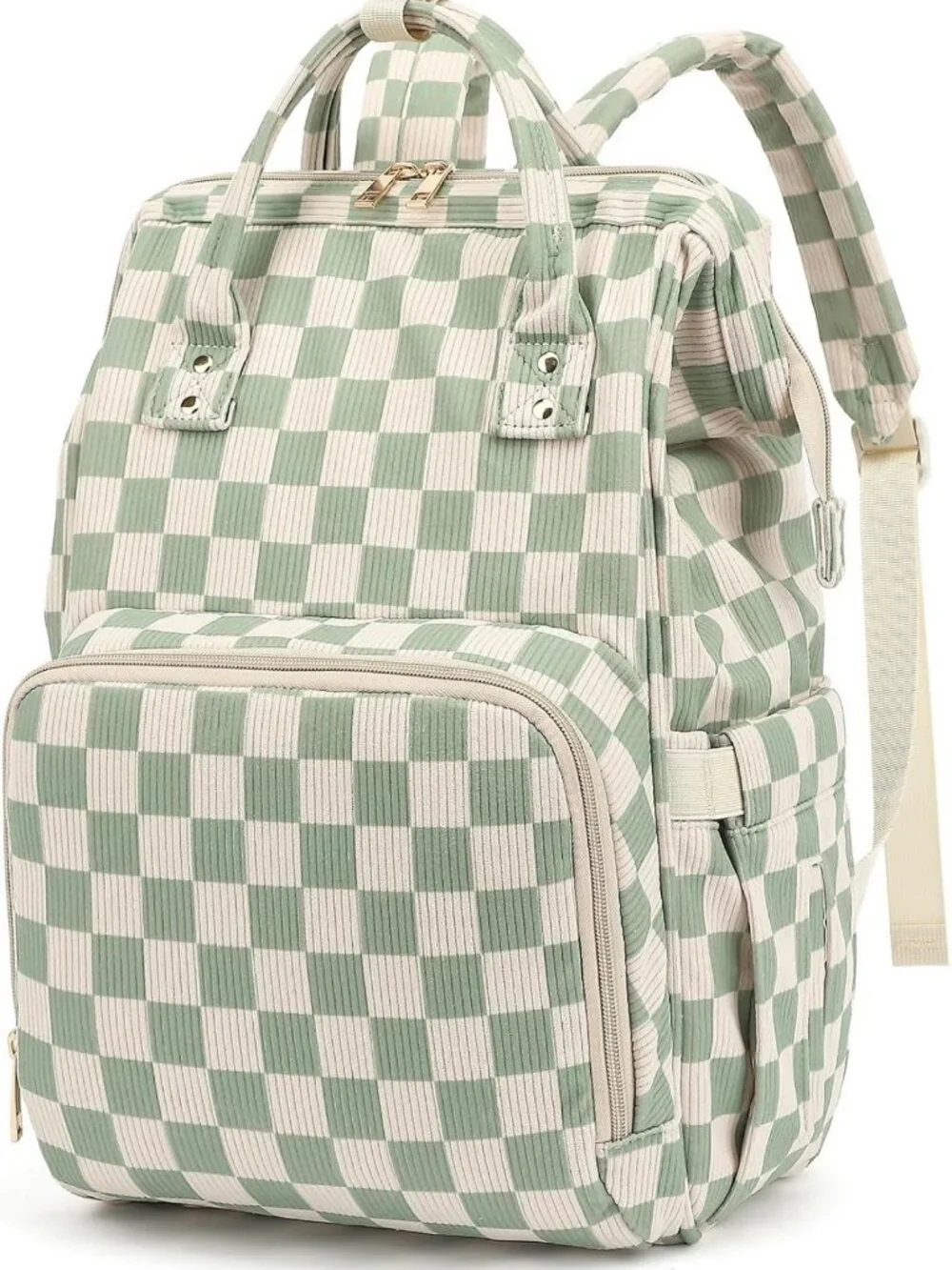 Stylish Large Capacity Baby Diaper Bag Backpack with Stroller Straps - Green